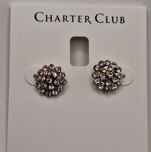 Charter Club Gold Rhinestone Cluster Stud Earrings NWT
